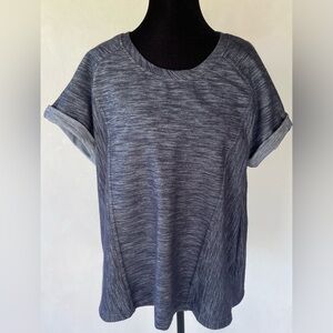 SAHALIE Anthropologie Women’s Short Sleeve Boxy Sweatshirt Navy L Streetwear